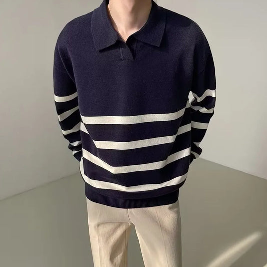 Polo casual da uomo in maglia a righe