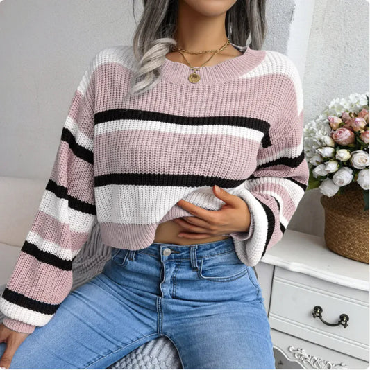 Victoria - Langärmeliger Strickpullover mit tiefem Ausschnitt