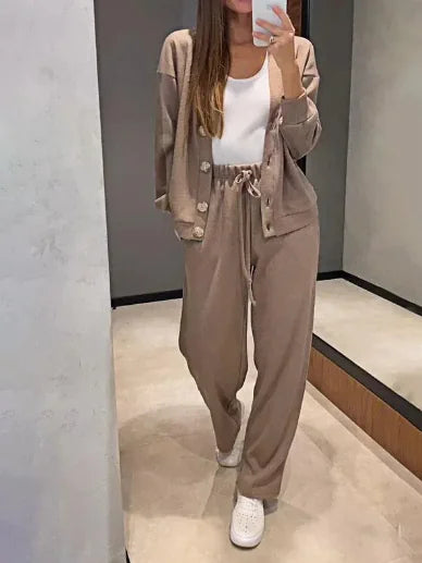 Ensemble veste et pantalon de sport femme en maille de coton