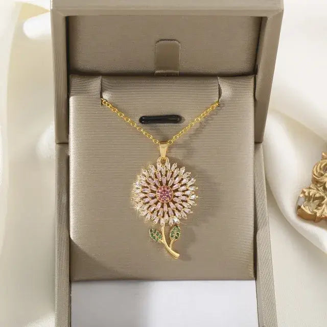 Collana con ciondolo girasole rosa che non sbiadisce mai