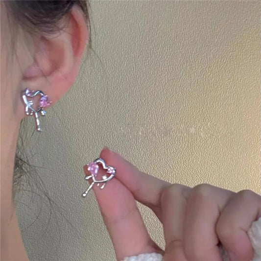 Boucles d'oreilles coeur en cristal rose