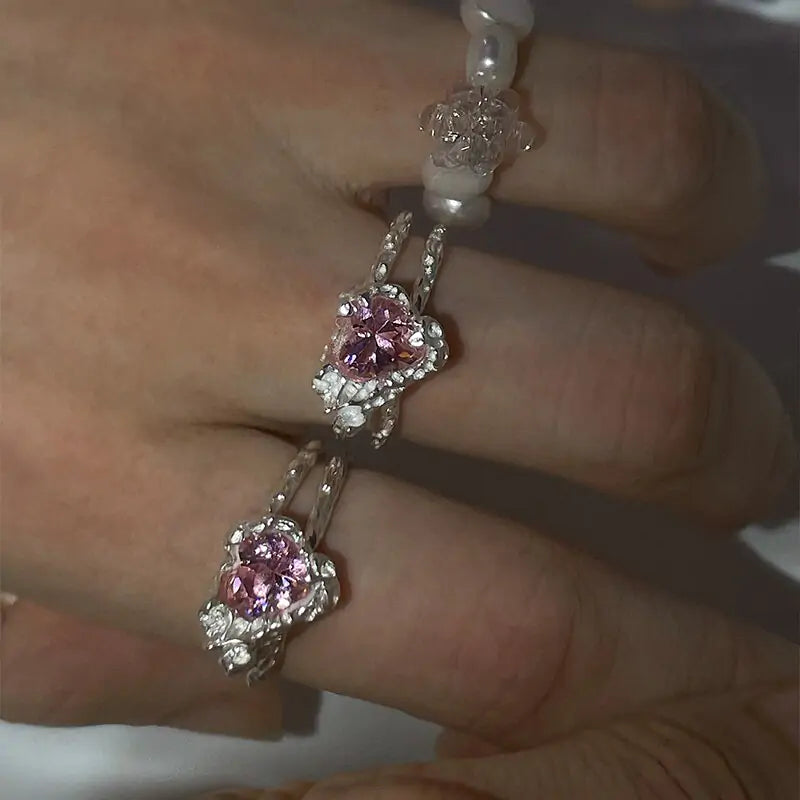 Anello cuore irregolare con cristallo rosa