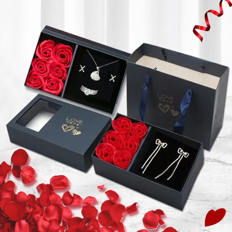 Collana "Ti amo" in 100 lingue con confezione regalo di lusso con 6 rose